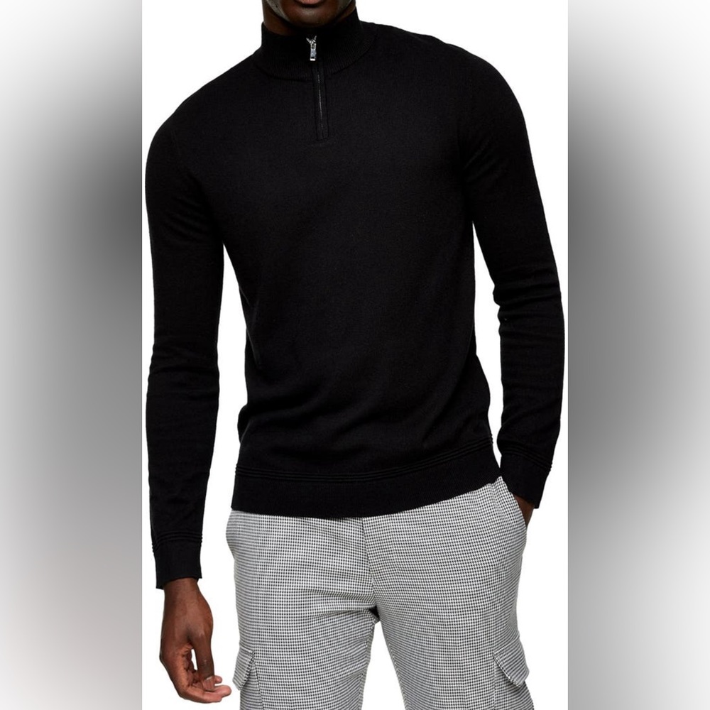Topman Quarter Zip Funnel Neck Sweater